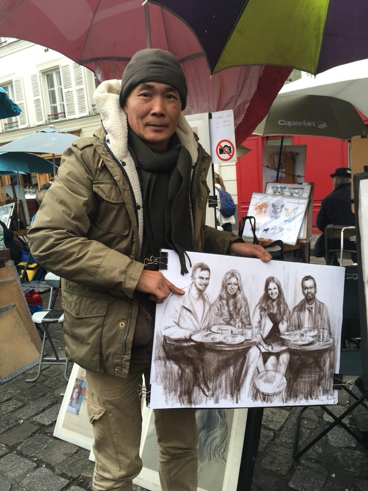 Montmartre Artists square group portrait art cafe